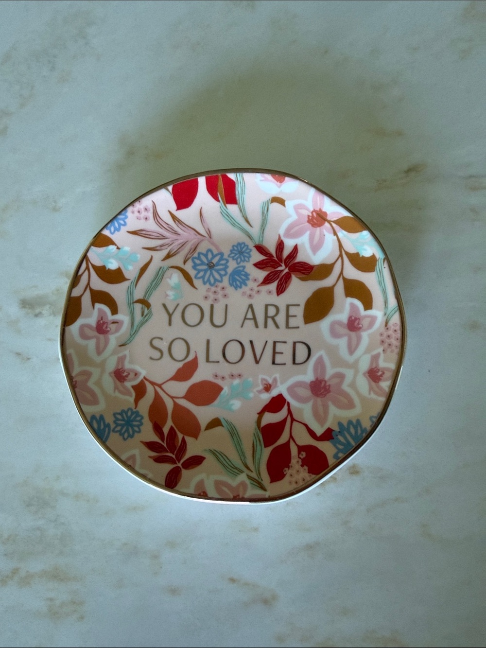 Paper Source Floral Trinket Dish - Pink with Gold Trim